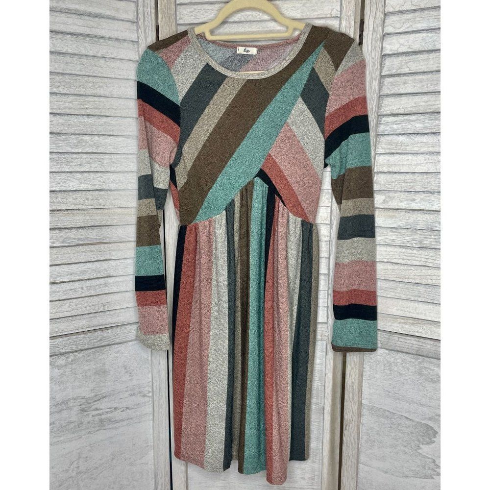 Egs by Eloges Multi Color Striped Long Sleeve Empire-Waist Dress Size Small NWOT